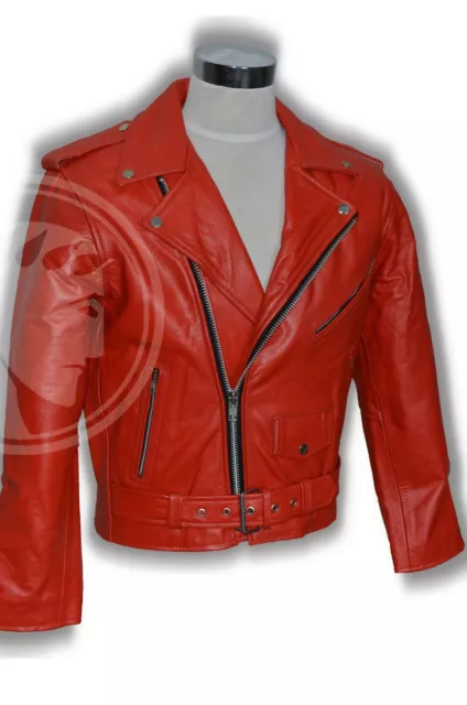 BLOUSON MOTO CUIR HOMME STYLE PERFECTO ROUGE HAUTE QUALITE taille S à 4XL