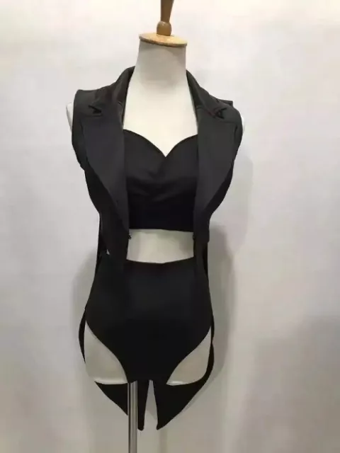 Bra Shorts Tailcoat 3-Piece Set Sexy Stage Wear Nightclub Bar DJ Singer Dancer