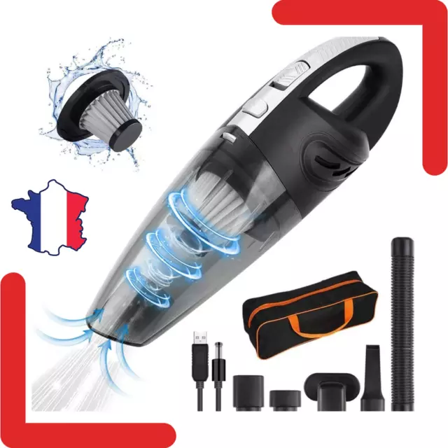 Aspirateur Sans fil  Portatif Mains Puissant Voiture 120W Humide Sec USB LED Sac