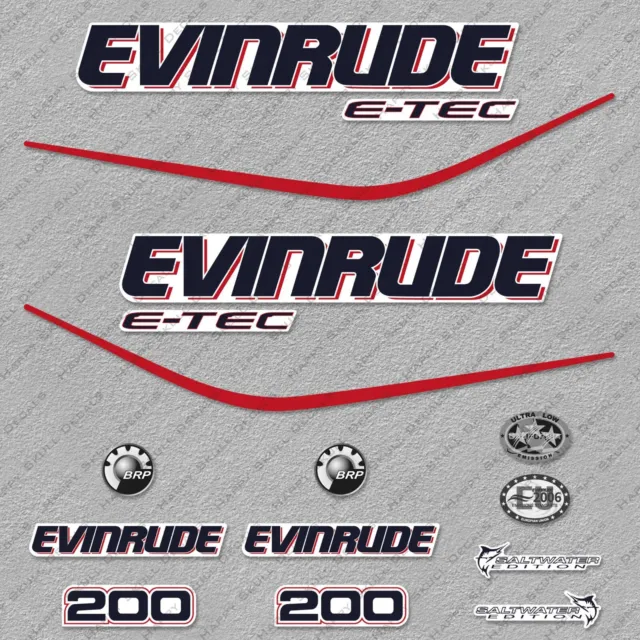 Evinrude 200 hp ETEC (90°, V6, 3.3L) White Cowl outboard engine decals stickers