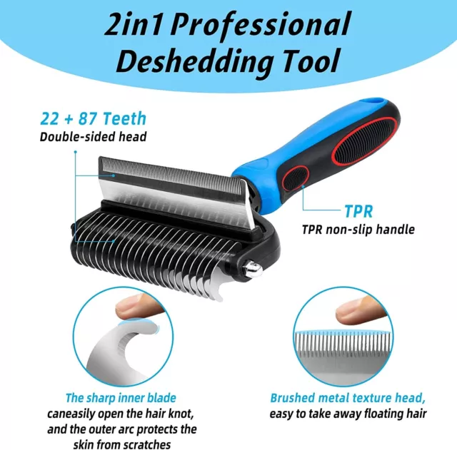 2side Dog Brush for Shedding Dematting Pet Grooming Cat Hair Undercoat Rake Comb