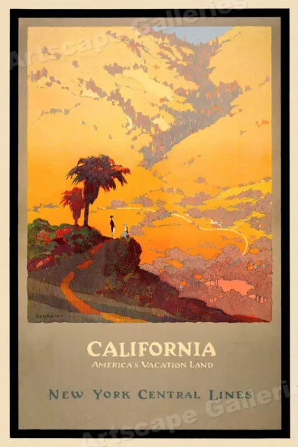 1920s California New York Central Line Vintage Style Train Travel Poster - 24x36