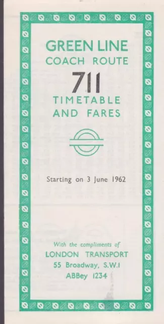 London Transport Green Line Coach Route 711 Bus Timetable Lft Jun 1962