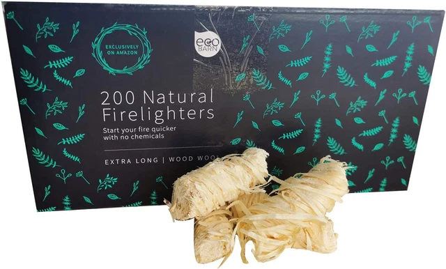 Encendedores de fuego naturales de madera ECO BARN XL 200 - Encendedores de fuego de llama de lana de madera para...
