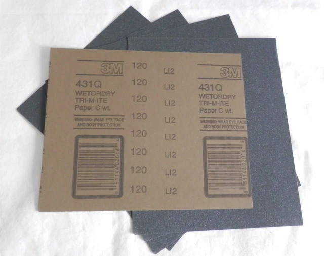 (5) NEW Sheets of 3M 431Q Wetordry Tri-M-ite 120C, 9" x 11", -02016  hs