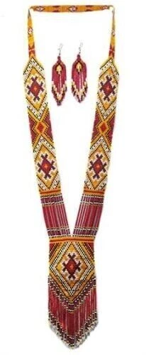 Handmade Seed Bead Necklace American Style Native Necklace Boho Beaded Necklace