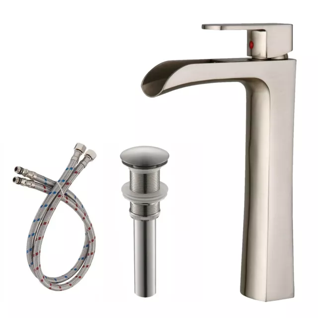 Tall Bathroom Vessel Sink Faucet Single Handle Hole Waterfall Vanity Basin Mixer