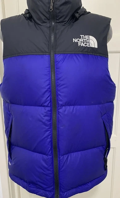Gilet con cappuccio con cappuccio da uomo blu nero Nuptse piumino d'oca 700 taglia S in perfette condizioni