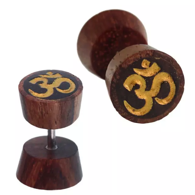 Fake Wood Plug Tamarinde Bone Inlay Flower of Life Stainless Steel Bowl Organic