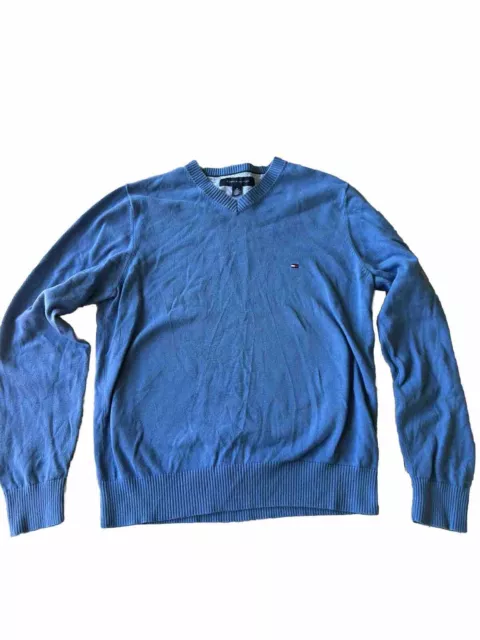 Tommy hilfiger mens knit jumper size Medium M cotton cashmere blue long sleeve