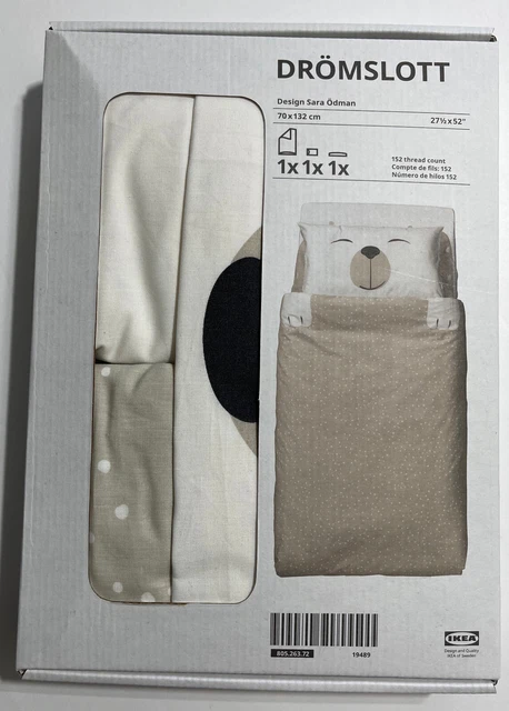 "Juego de ropa de cama de 3 piezas DRÖMSLOTT para cuna, patrón de cachorro/beige, 27 1⁄2x52"