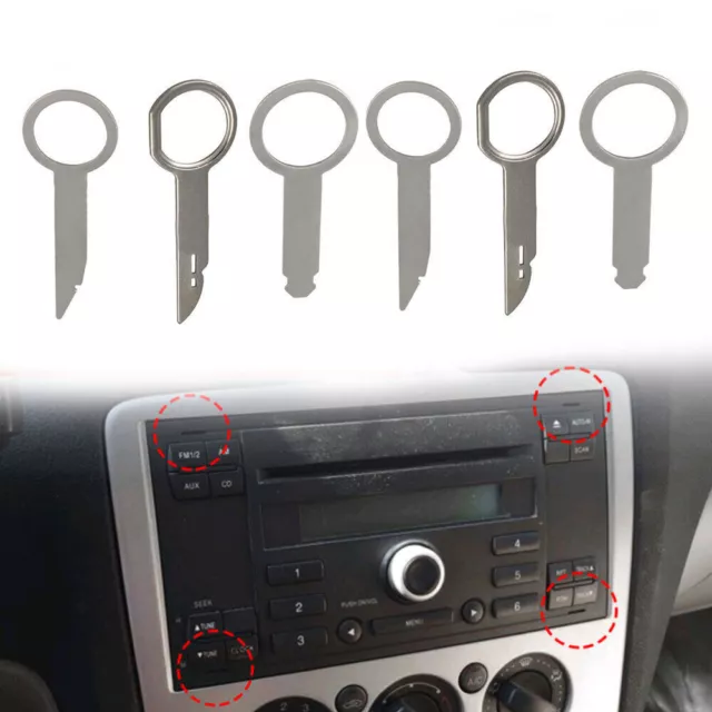 6Pcs Car Radio Removal Key Pin Tool Stereo Head Unit Audio Repair Extraction