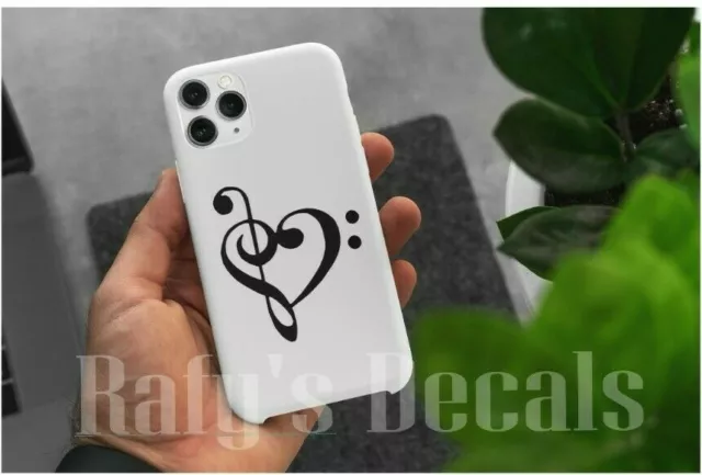 Bass Treble Clef Heart Vinyl Decal Music Sticker Window Car Phone Choose Color