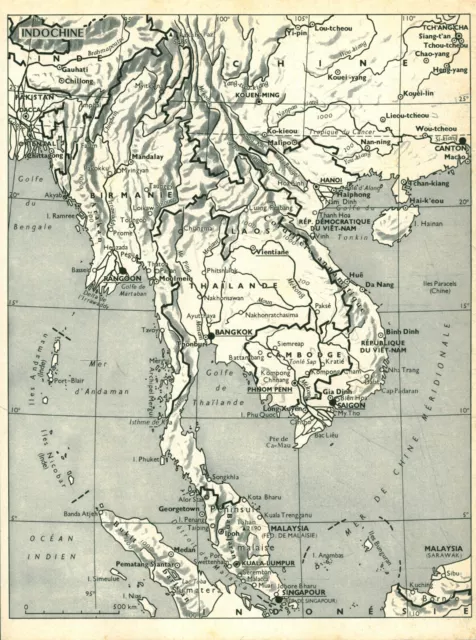 Document planche ancienne carte géographique Indochine issue de livre 1967