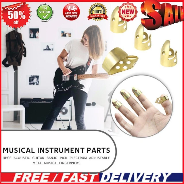 Adjustable 3 Finger Picks + 1 Thumb Pick Acoustic Guitar Banjo Pick (Gold)