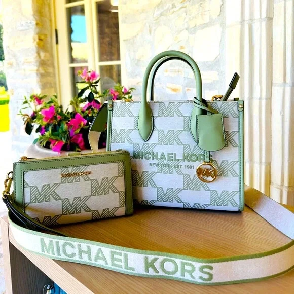 MICHAEL KORS MIRELLA SMALL SHOPPER SATCHEL CROSSBODY BAG MK/Wallet Option Sage