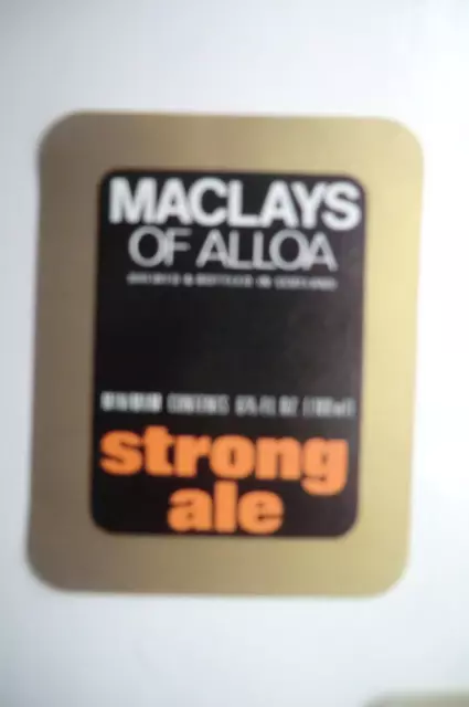 MINT MACLAYS ALLOA STRONG ALE 6 1/3 fl oz BREWERY BEER BOTTLE LABEL T4