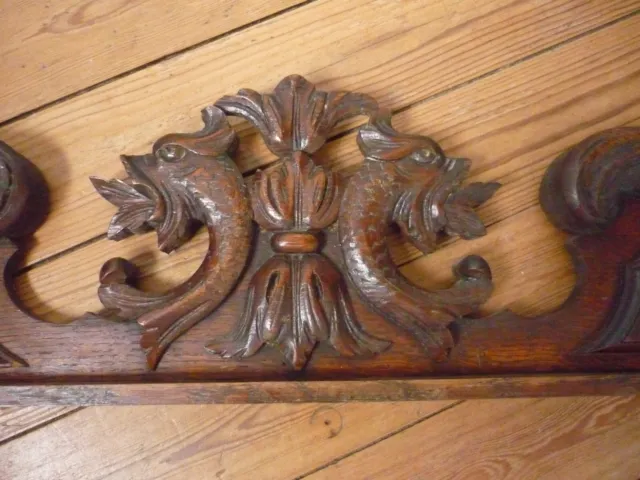 Antique French Wood Carved Oak Gotic Dragon Pediment Architectural 2