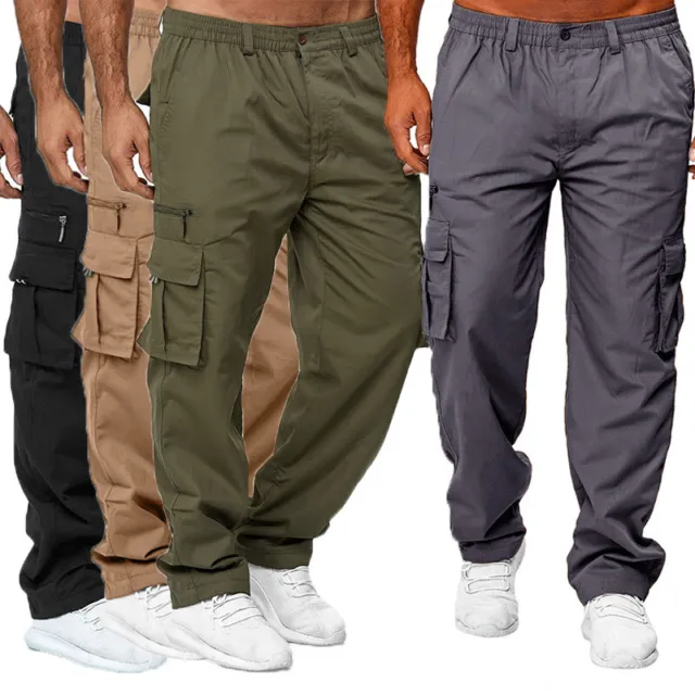 Homme Cargo Combat Travail Pantalon Long Pantalon Chino Pantalon Travail  Wear Jeans Multi Pocketsa_b