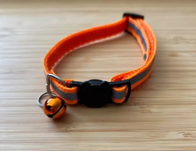 Orange Reflective Cat Collar With Bell, Quick Release Buckle