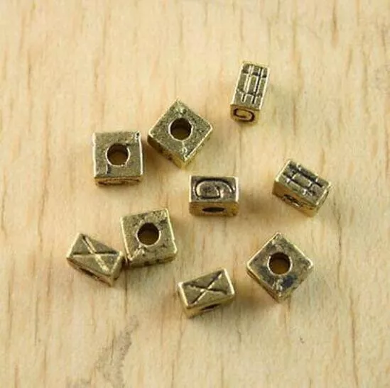 30pcs dark gold-tone cuboid letter note pattern at random spacer beads h1304