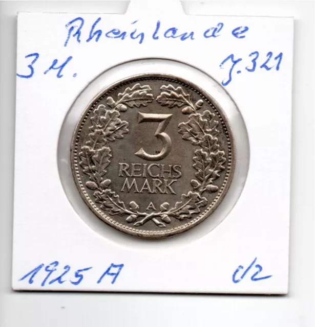 Weimarer Republik  3 Mark-   Rheinlande  -Silber- 1925 A  - vz J. 321