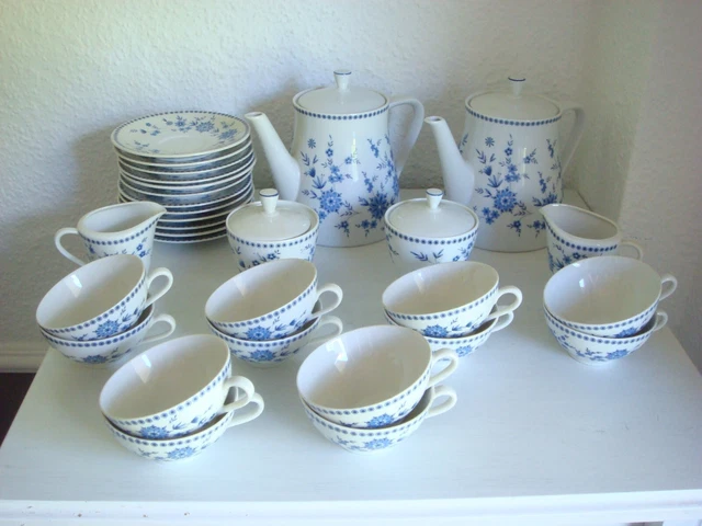 Service à Café/thé Seltmann Weiden THERESIA Porcelaine Bavaria – 6 Personnes Bleu Et Blanc