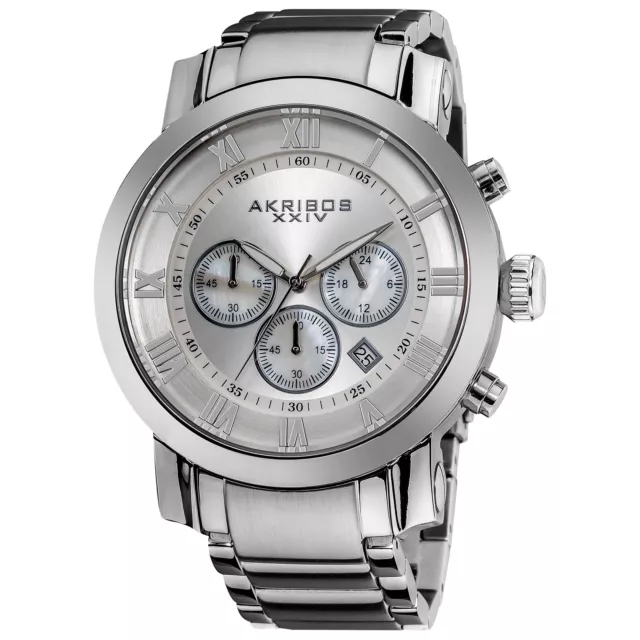 Men's Akribos XXIV AK622SS Quartz Chronograph Silver Stainless Steel Watch