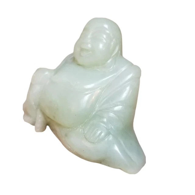 Vtg Green Jade/Jadite Carved Buddha Fat Happy Laughing Buddha Statue Budai Vgc 2
