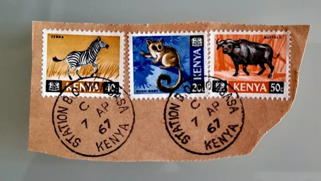 Kenya 1966 Animal Stamps Postmark STATION BO MOMBASA 7 AP 67 (1967) HARIASTAMP