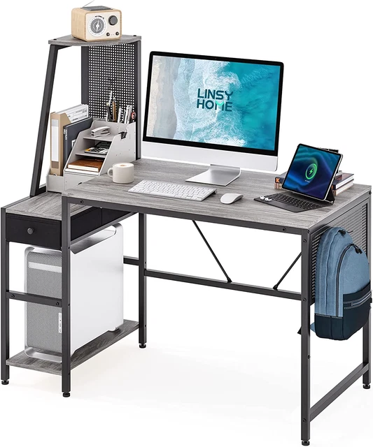 Computer Desk 47”, Home Office Desk with Storage Shelves, PC Gaming Desk with Pe