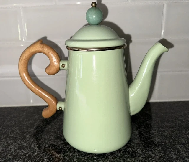 MacKenzie Childs Victoria & Richard Camp Green Enamel Tea Pot With Lid