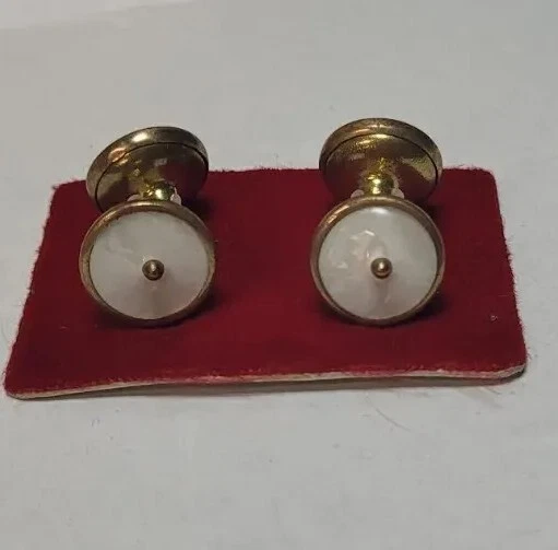 Boutons De Manchette Anciens En Nacre Et Métal Doré - Style Vintage, Modèle #K30