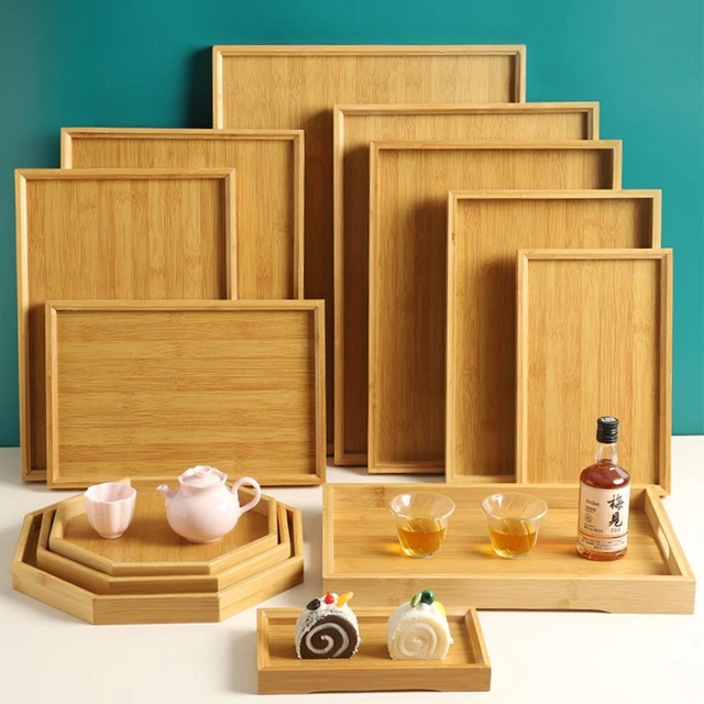 Plateau De Service Rectangulaire En Bois (44 X 32 Cm) - Multifonction Pour Cuisine, Thé, Apéro - Facile à Nettoyer, Grande Capacité