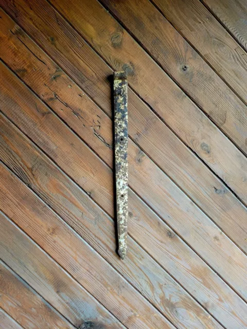 19c Antique Hand Wrought Forged Iron Barn Door Strap Hinges 25 3/4"