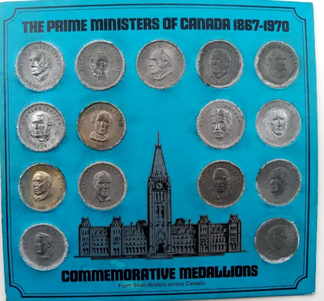 Commemorative Medallions Prime Ministers of Canada Complete Set 1867-1970 Plaque
