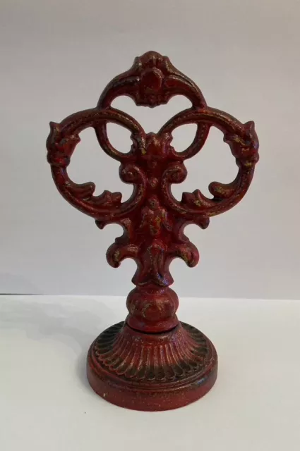 Vintage Wrought Iron Red Finial. Decorative. Naturally Distressed.