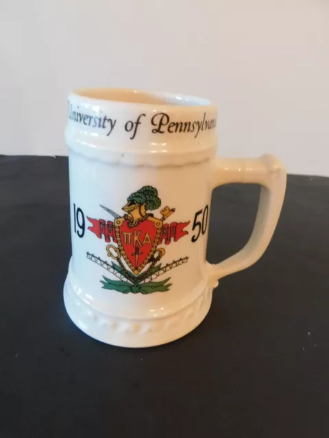 Vtg 1950 Pi Kappa Alpha Fraternity Crest Beer Mug Stein "Larry" Univ Of Pa Penn