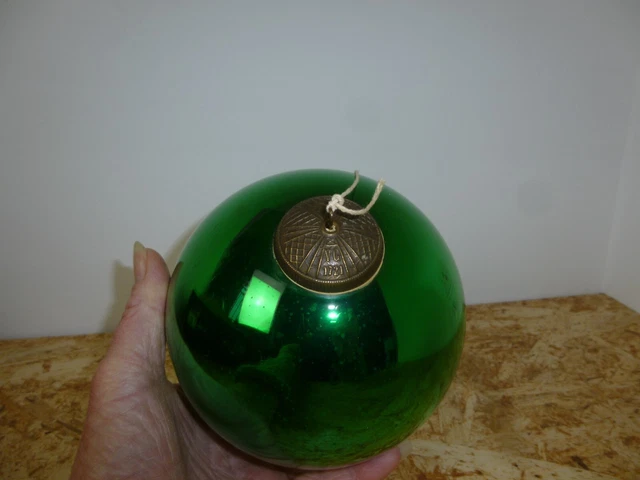 ANCIENNE BOULE DE Noel signé VG 1721 Verre Soufflé Eglomisé 12,5 cm EUR