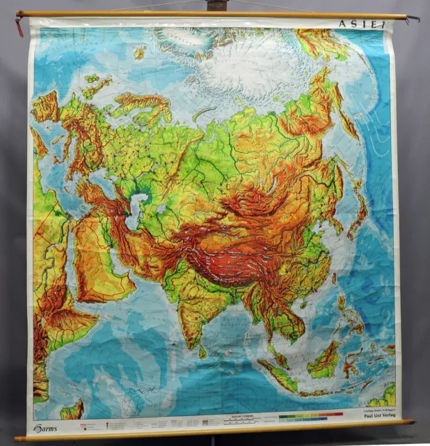 Vintage Poster Rollable Wall Chart Geography Map Asia China India Arabia