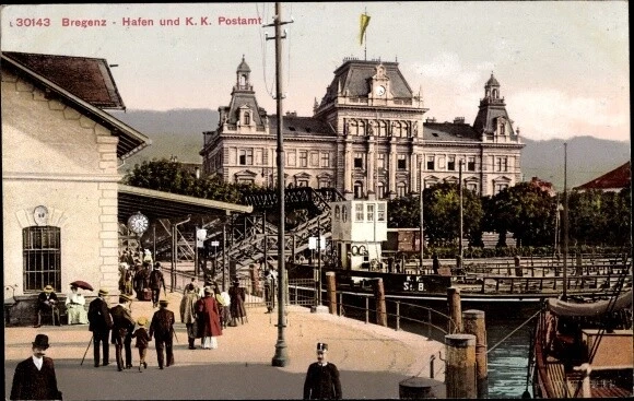 Ak Bregenz am Bodensee Vorarlberg, Hafen, K. k. Postamt - 3893758