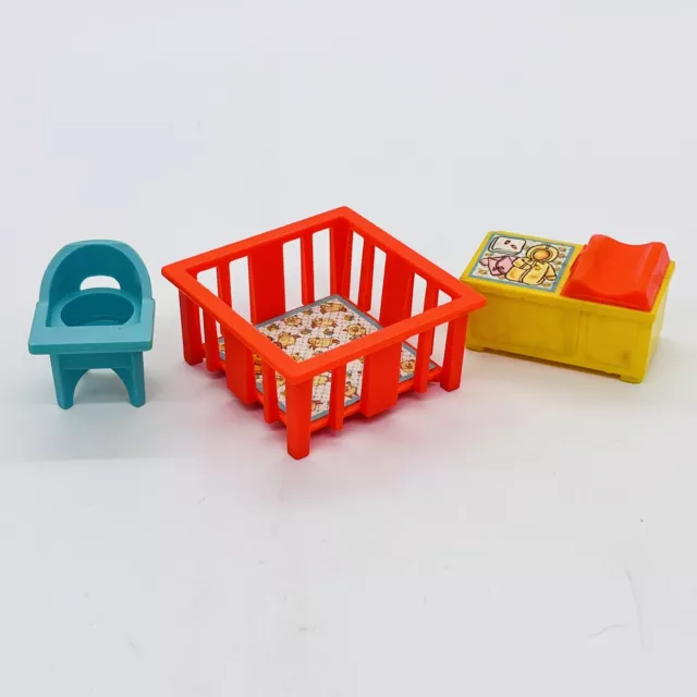 Fisher Price Little People Vtg Crib Play Pen High Chair Changing Table 1972 Lot