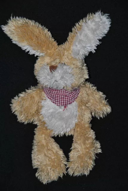 Peluche Doudou Lapin Beige Ecru Blanc Longs Poils Bandana Vichy 24/34 Cm TTBE