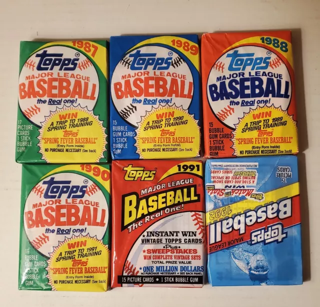 Lot Old Unopened Vintage Topps Baseball Cards In Packs - 6 Packs 90+ Cards