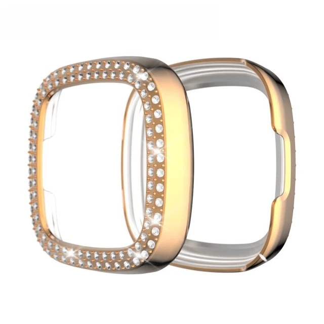Double Row Rhinestone Decor TPU Case for Fitbit Versa 3/Sense - Rose Gold