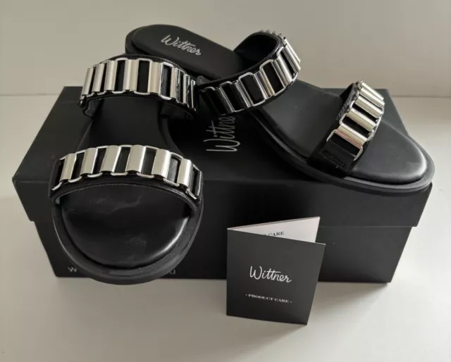 Wittner Black Leather Citra Nappa Flex Sole Slides - Size 39/Aust 8 *New in Box*