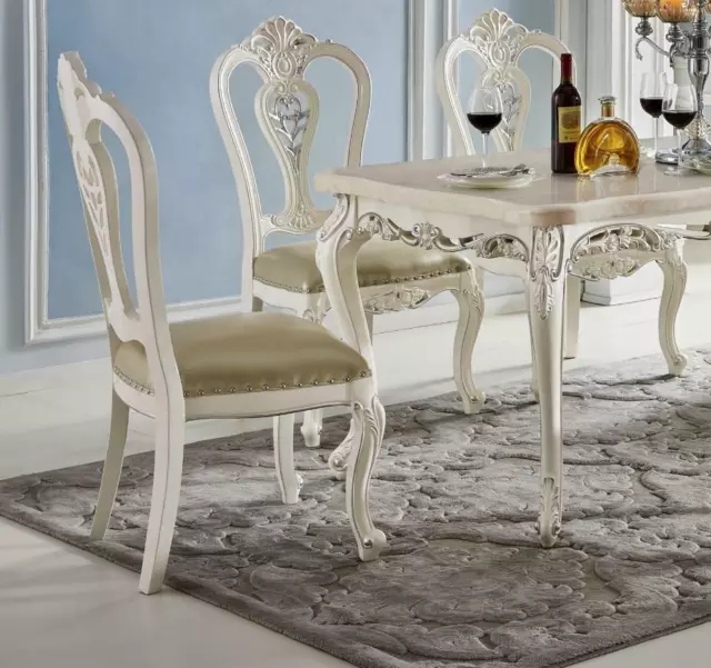 Casa Padrino ensemble de salle à manger de luxe blanc / gris / or - 1 Table  à Manger & 4 Chaises à Manger - Mobilier de salle à manger moderne 
