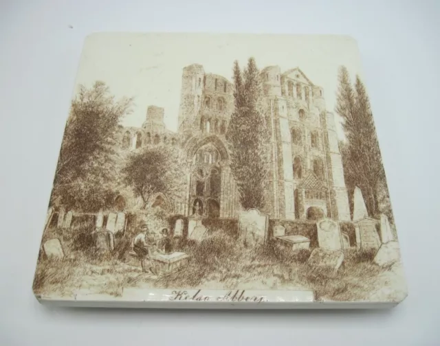 Antique Minton Stoke on Trent England Glazed Footed Tile Kelso Abbey Scotland