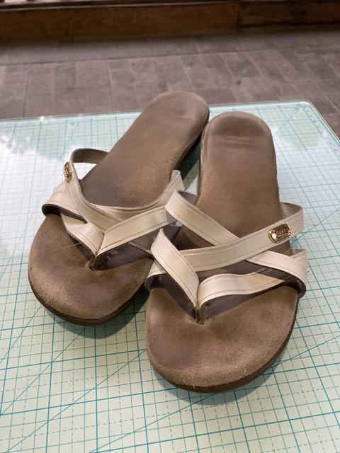 Bass Womens Sunjuns Size 7 1/2 Sharon Slide Sandal Thong Flip Flop White Leather 2