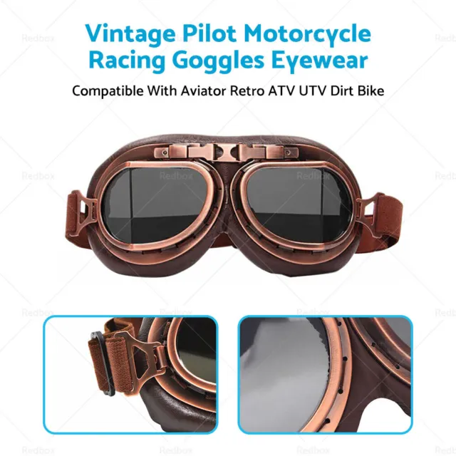 Vintage Pilot Motorcycle Racing Goggles Eyewear Aviator Retro ATV UTV Dirt Bike